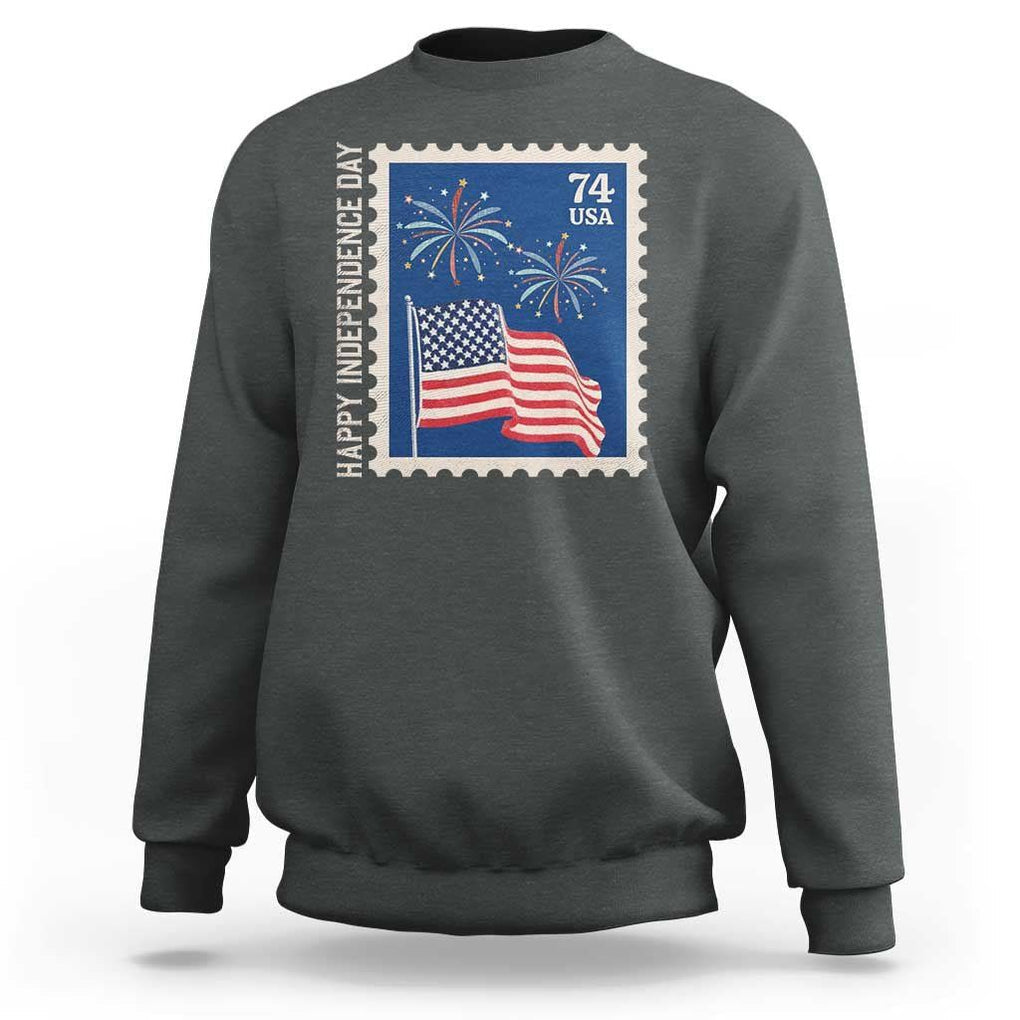 4th Of July Sweatshirt Happy Independence Day Stamp USA Flag TS11 Dark Heather Print Your Wear