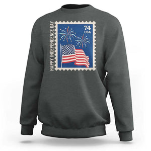 4th Of July Sweatshirt Happy Independence Day Stamp USA Flag TS11 Dark Heather Print Your Wear