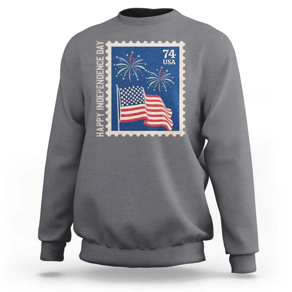 4th Of July Sweatshirt Happy Independence Day Stamp USA Flag TS11 Charcoal Print Your Wear