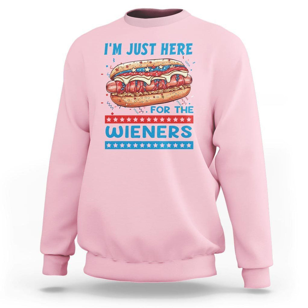 4th Of July Sweatshirt I'm Just Here For The Wieners Patriotic Hot Dog TS09 Light Pink Print Your Wear