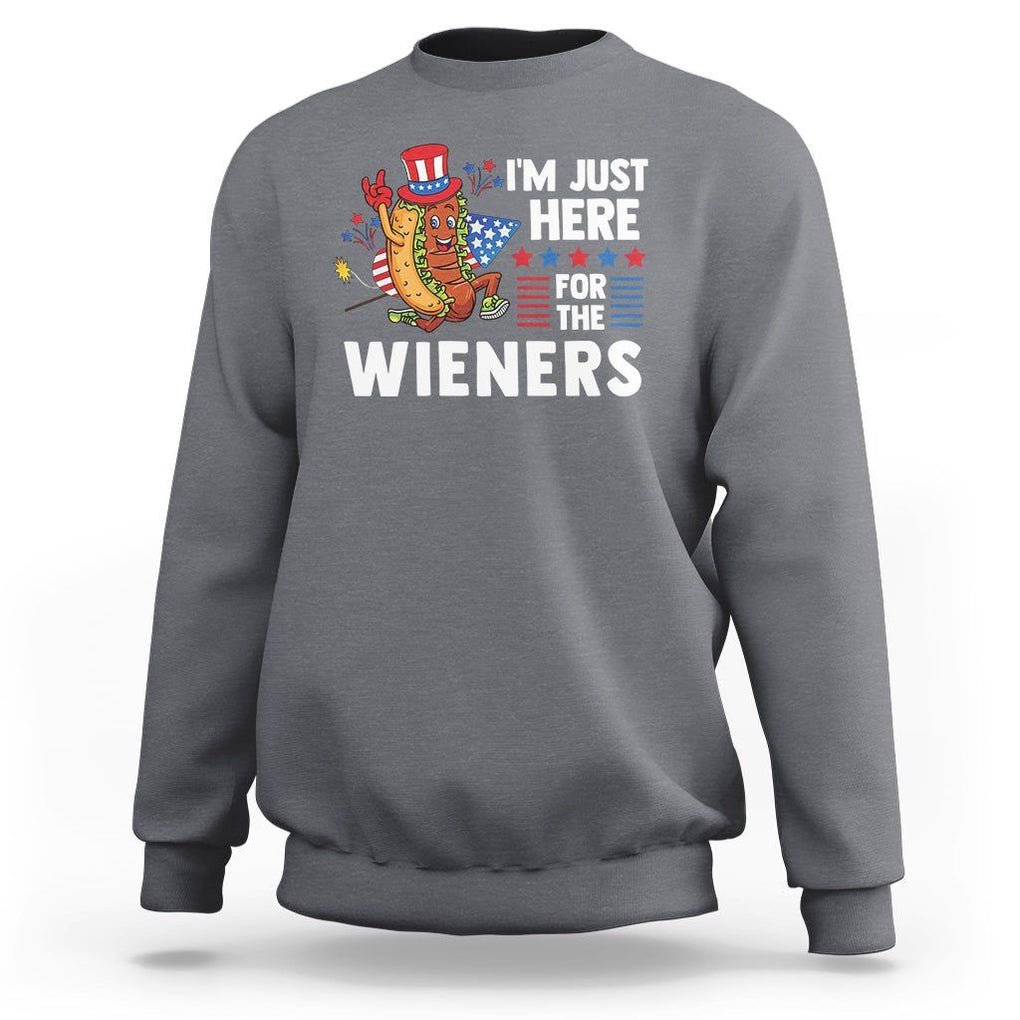 4th Of July Sweatshirt I'm Just Here For The Wieners Patriotic Hot Dog TS09 Charcoal Print Your Wear