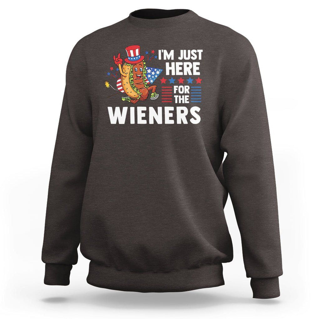 4th Of July Sweatshirt I'm Just Here For The Wieners Patriotic Hot Dog TS09 Dark Chocolate Print Your Wear