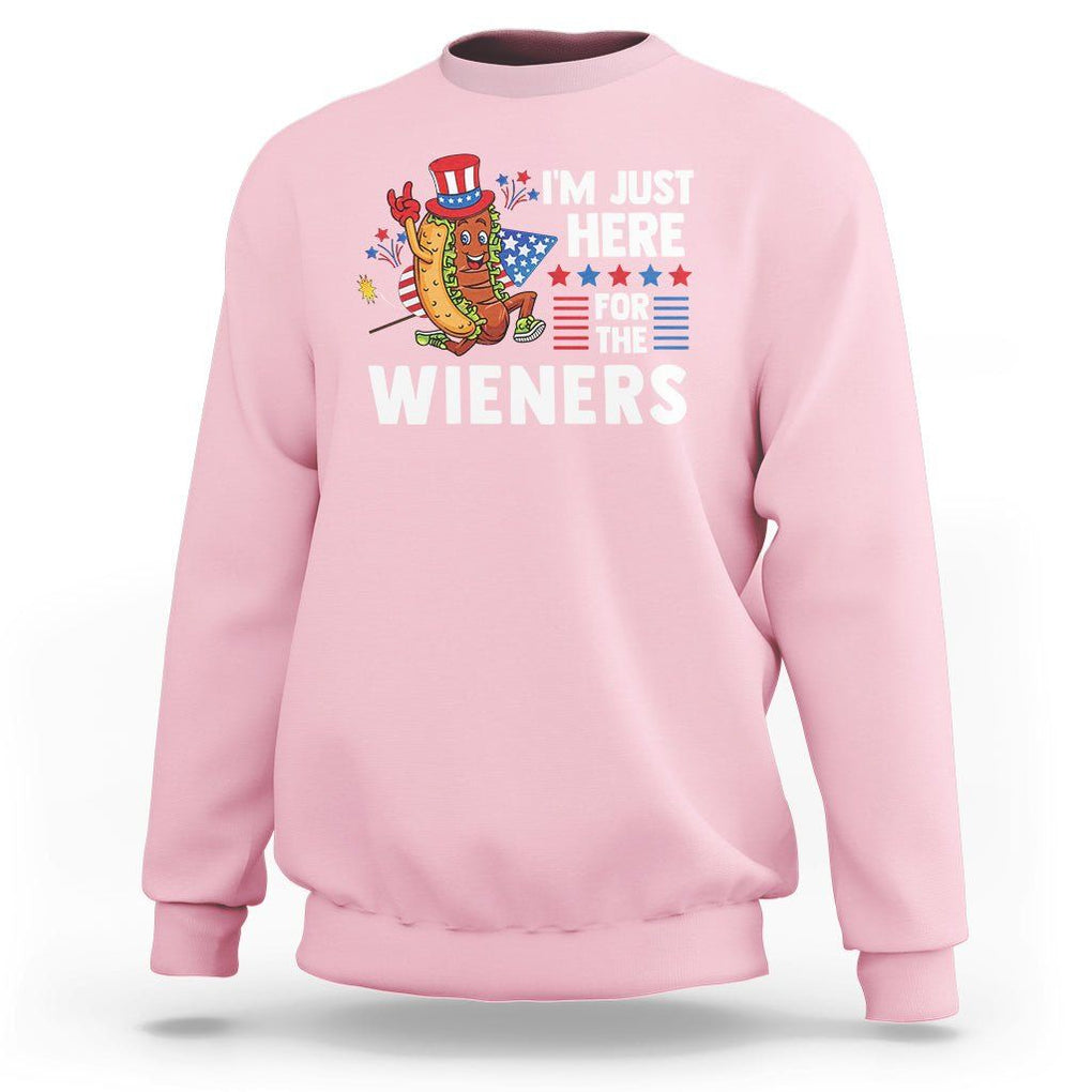 4th Of July Sweatshirt I'm Just Here For The Wieners Patriotic Hot Dog TS09 Light Pink Print Your Wear