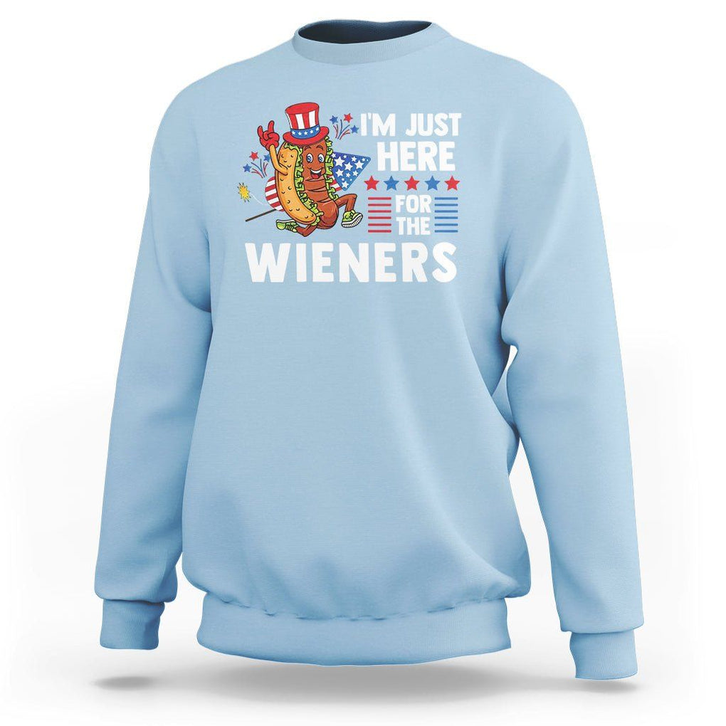 4th Of July Sweatshirt I'm Just Here For The Wieners Patriotic Hot Dog TS09 Light Blue Print Your Wear