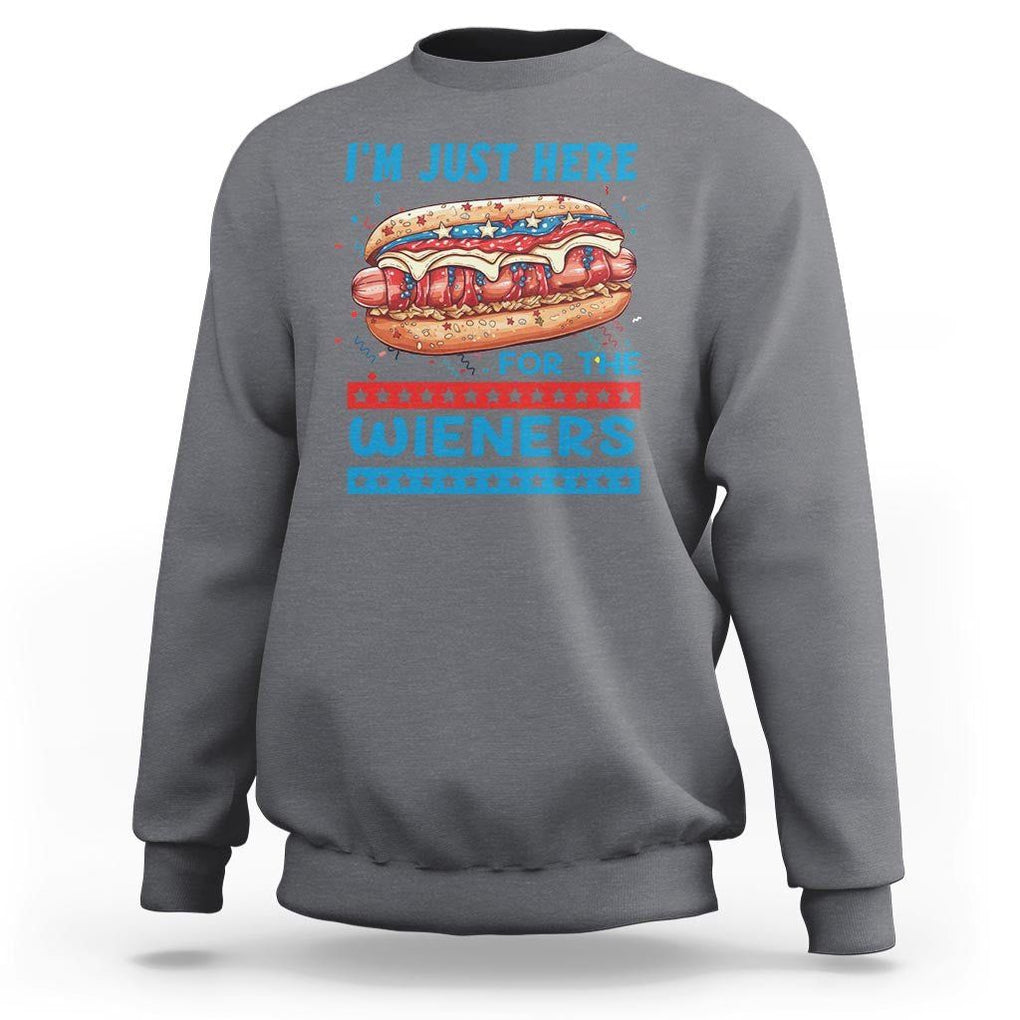 4th Of July Sweatshirt I'm Just Here For The Wieners Patriotic Hot Dog TS09 Charcoal Print Your Wear