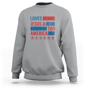 4th Of July Sweatshirt Loves Jesus and America Too TS09 Sport Gray Print Your Wear