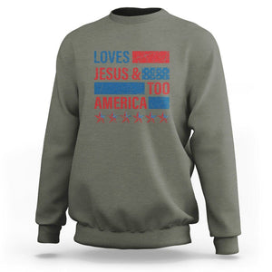 4th Of July Sweatshirt Loves Jesus and America Too TS09 Military Green Print Your Wear
