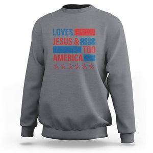 4th Of July Sweatshirt Loves Jesus and America Too TS09 Charcoal Print Your Wear
