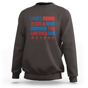 4th Of July Sweatshirt Loves Jesus and America Too TS09 Dark Chocolate Print Your Wear