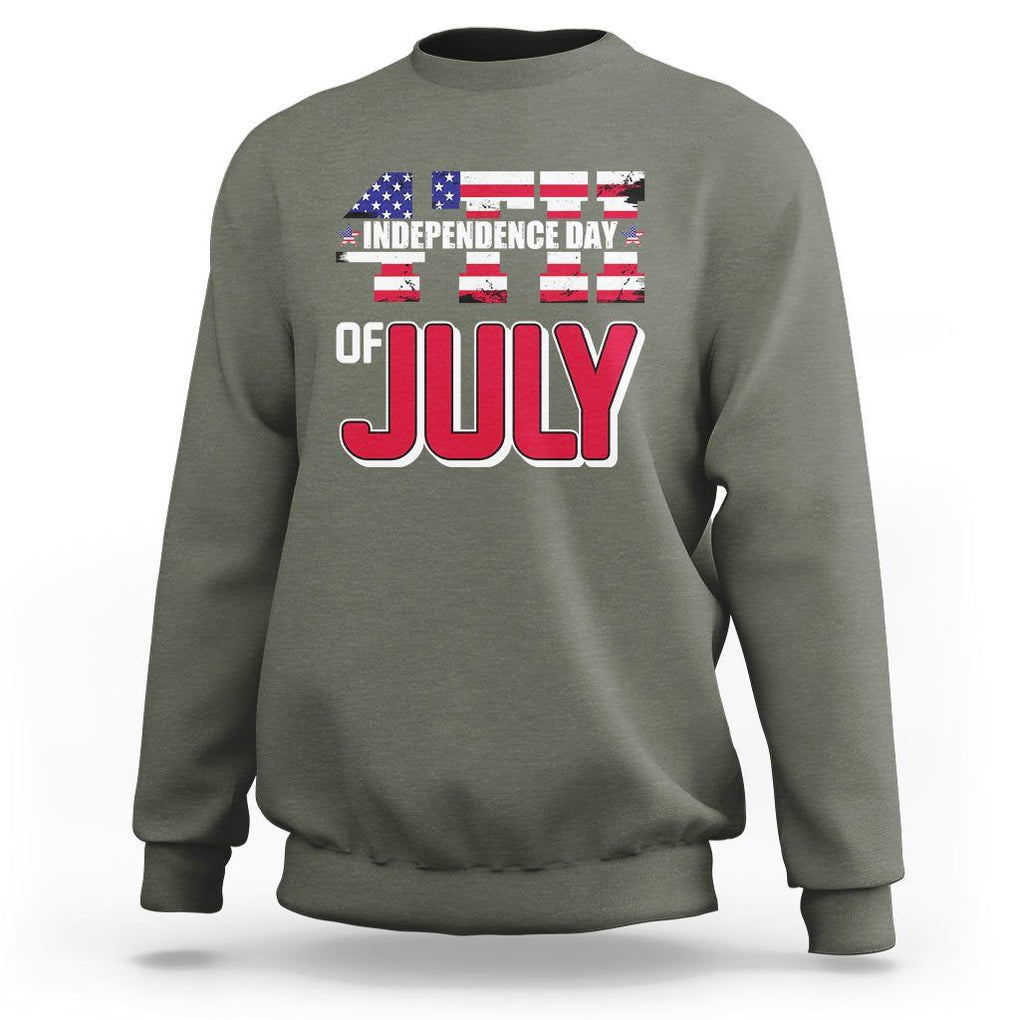 4th of July Sweatshirt Patriotic Independence Day American Flag TS02 Military Green Print Your Wear