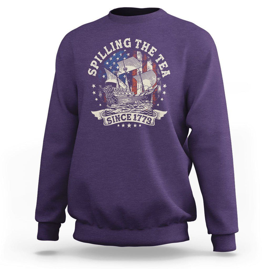 4th Of July Sweatshirt Spilling The Tea Since 1773 Independence Day TS02 Purple Print Your Wear