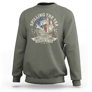 4th Of July Sweatshirt Spilling The Tea Since 1773 Independence Day TS02 Military Green Print Your Wear