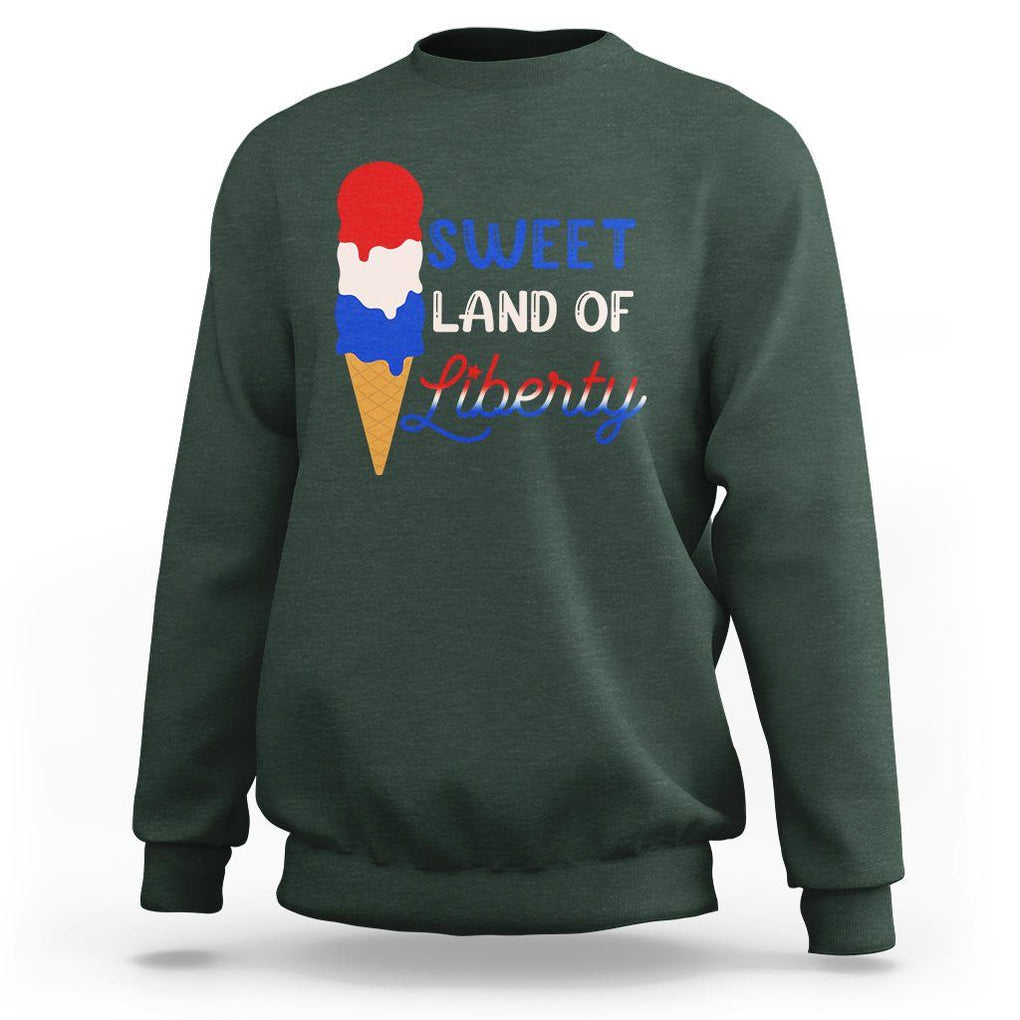 4th of July Sweatshirt Sweet Land of Liberty American Patriotic TS02 Dark Forest Green Print Your Wear