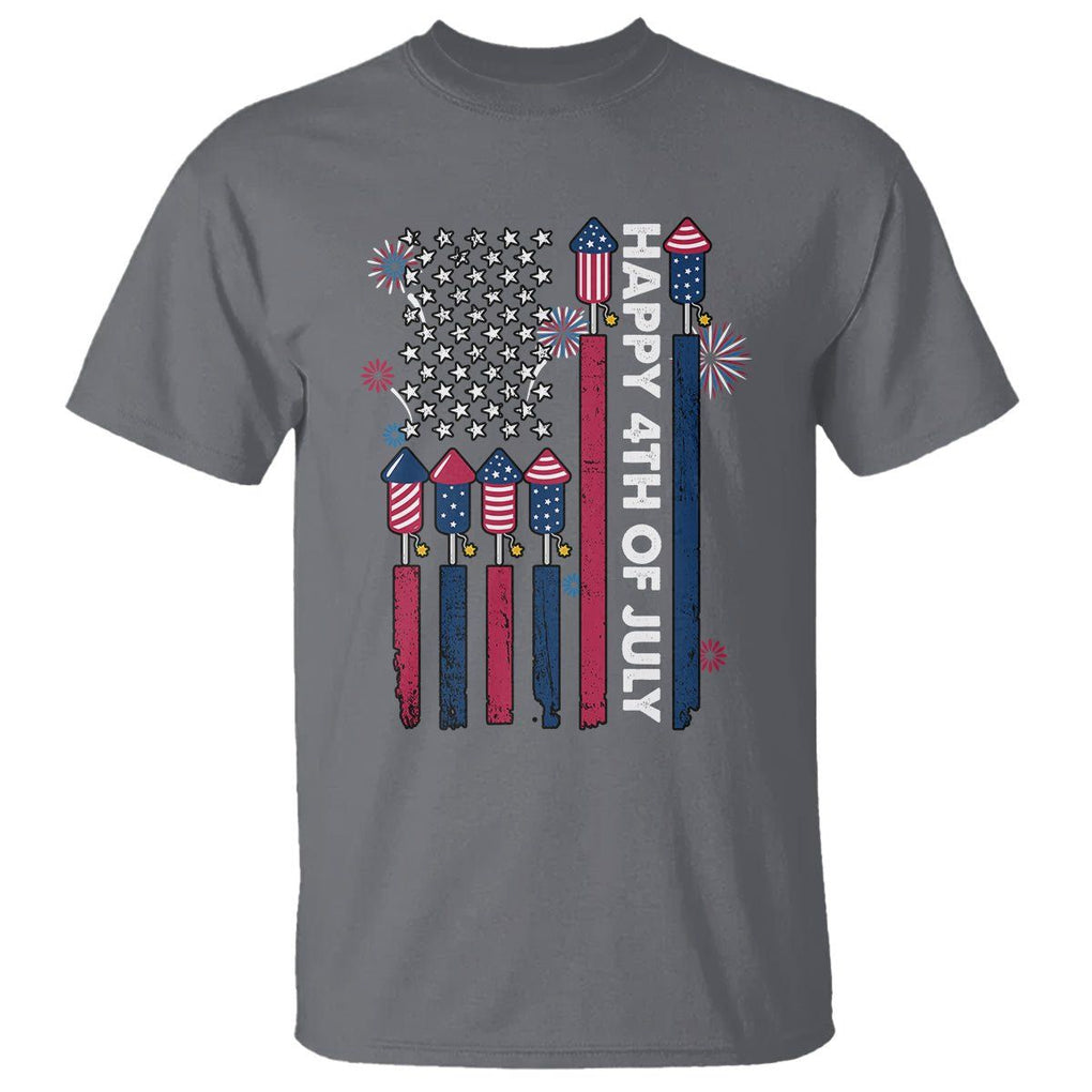 4th of July T Shirt American Flag Firework USA Party Independence Day TS02 Charcoal Print Your Wear