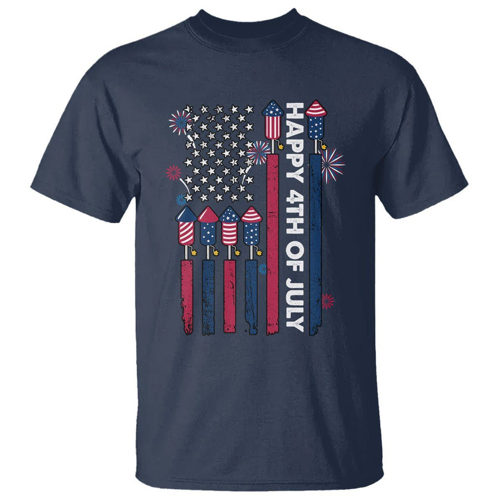 4th of July T Shirt American Flag Firework USA Party Independence Day TS02 Navy Print Your Wear