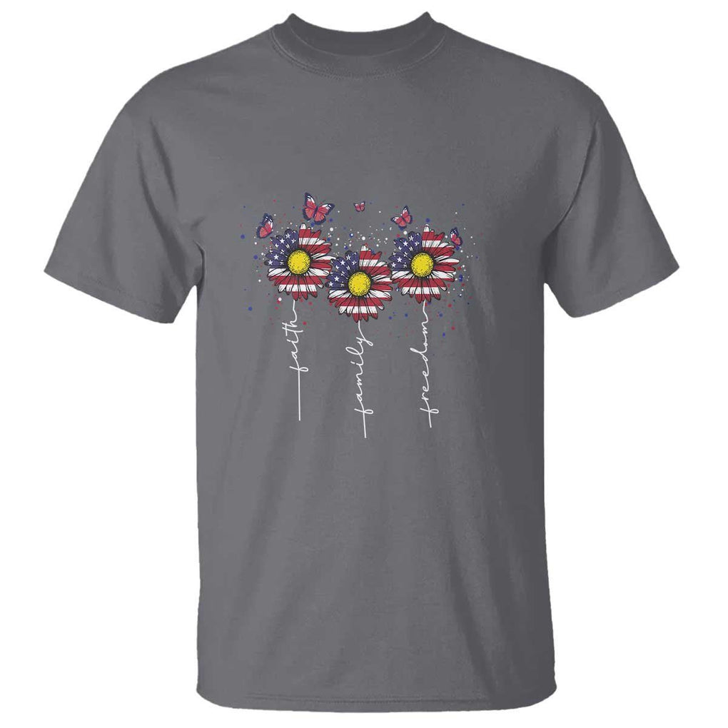 4th Of July T Shirt Faith Family Freedom USA Flag Daisy Flower TS11 Charcoal Print Your Wear