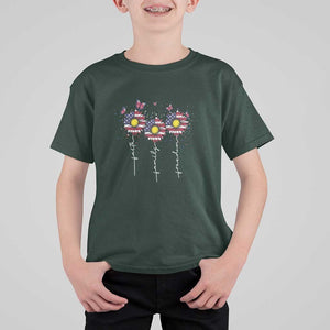4th Of July T Shirt For Kid Faith Family Freedom USA Flag Daisy Flower TS11 Dark Forest Green Print Your Wear