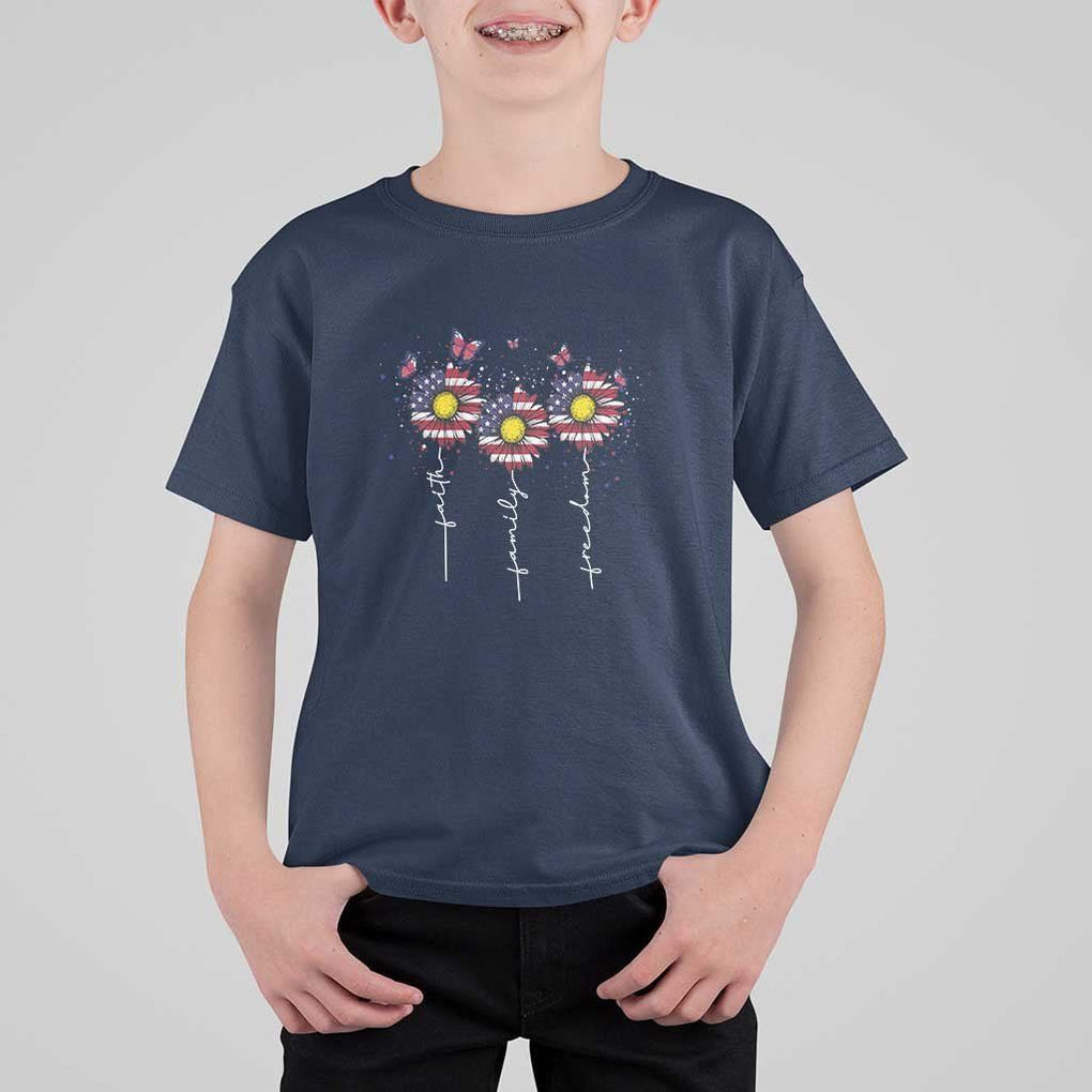 4th Of July T Shirt For Kid Faith Family Freedom USA Flag Daisy Flower TS11 Navy Print Your Wear