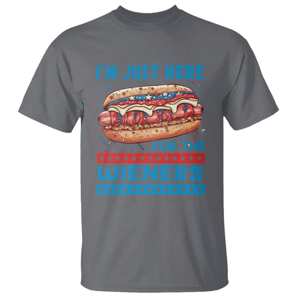 4th Of July T Shirt I'm Just Here For The Wieners Patriotic Hot Dog TS09 Charcoal Print Your Wear