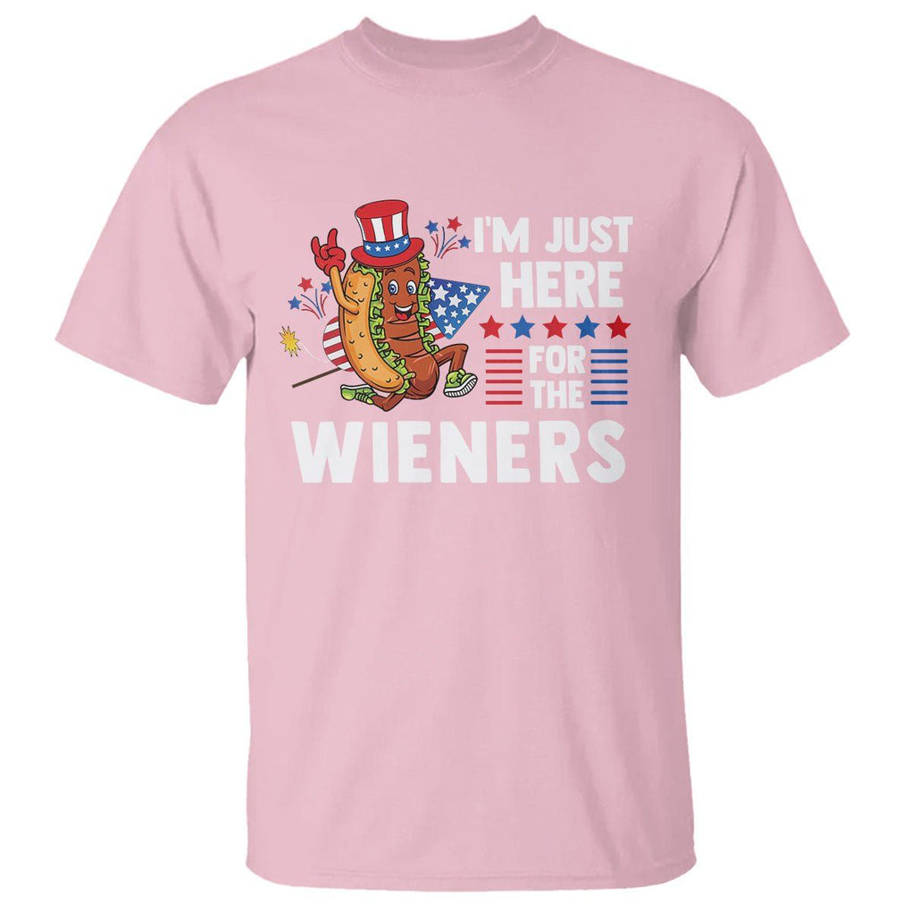 4th Of July T Shirt I'm Just Here For The Wieners Patriotic Hot Dog TS09 Light Pink Print Your Wear