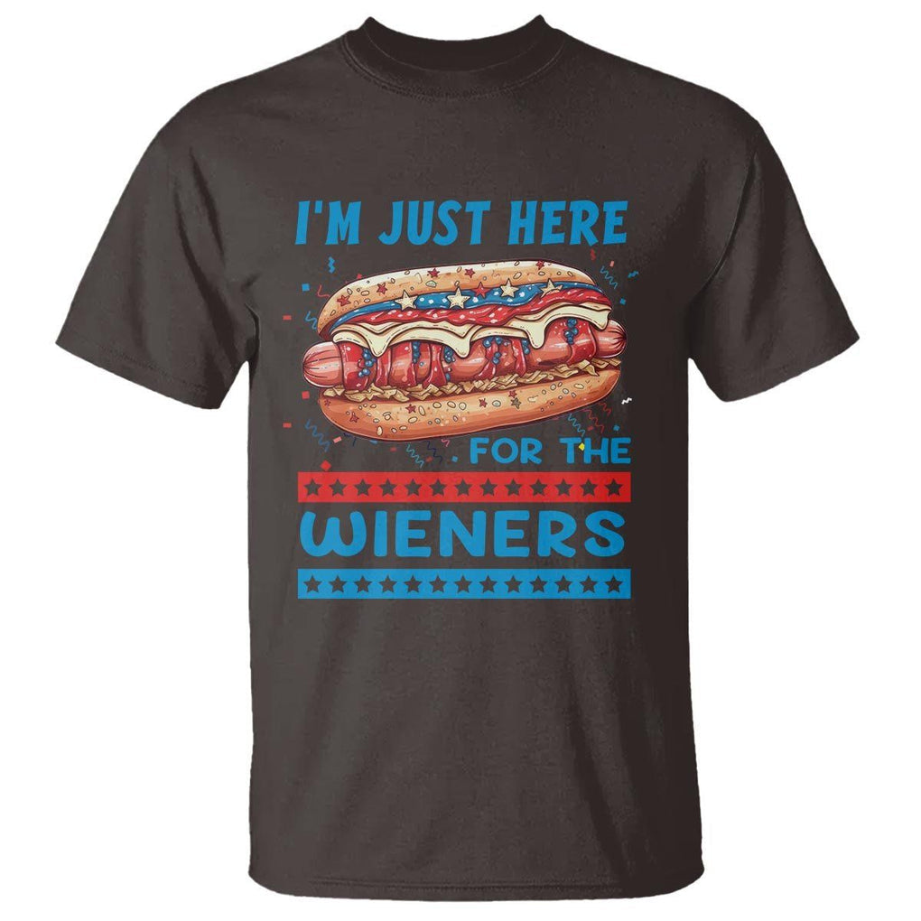 4th Of July T Shirt I'm Just Here For The Wieners Patriotic Hot Dog TS09 Dark Chocolate Print Your Wear