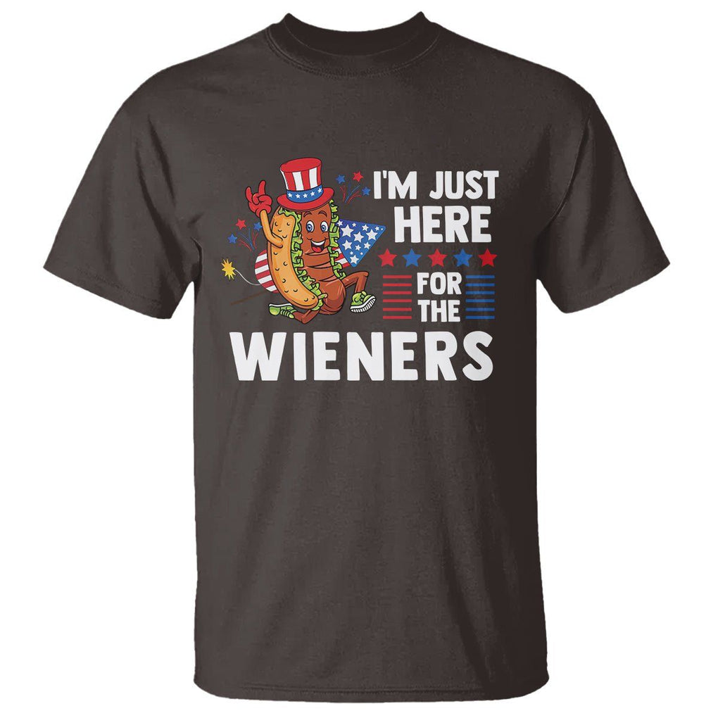 4th Of July T Shirt I'm Just Here For The Wieners Patriotic Hot Dog TS09 Dark Chocolate Print Your Wear