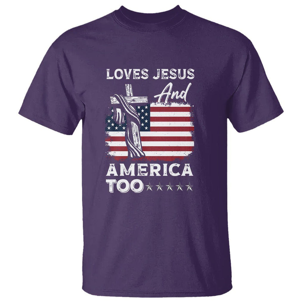 Patriotic Christian T Shirt Loves Jesus and America Too 4th Of July TS09 Purple Print Your Wear