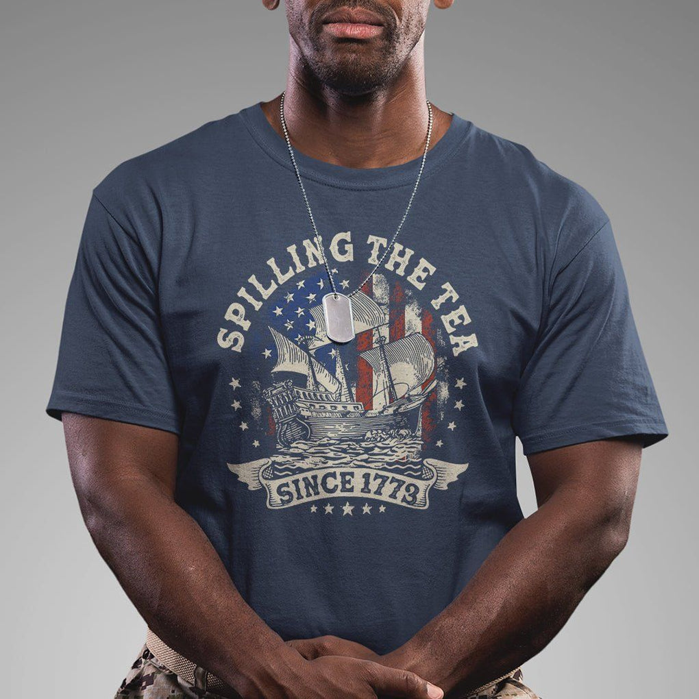 Funny 4th Of July T Shirt Spilling The Tea Since 1773 Independence Day TS02 Navy Print Your Wear