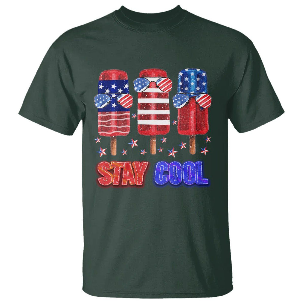4th Of July T Shirt Stay Cool USA Flag Patriotic Ice Cream TS09 Dark Forest Green Print Your Wear