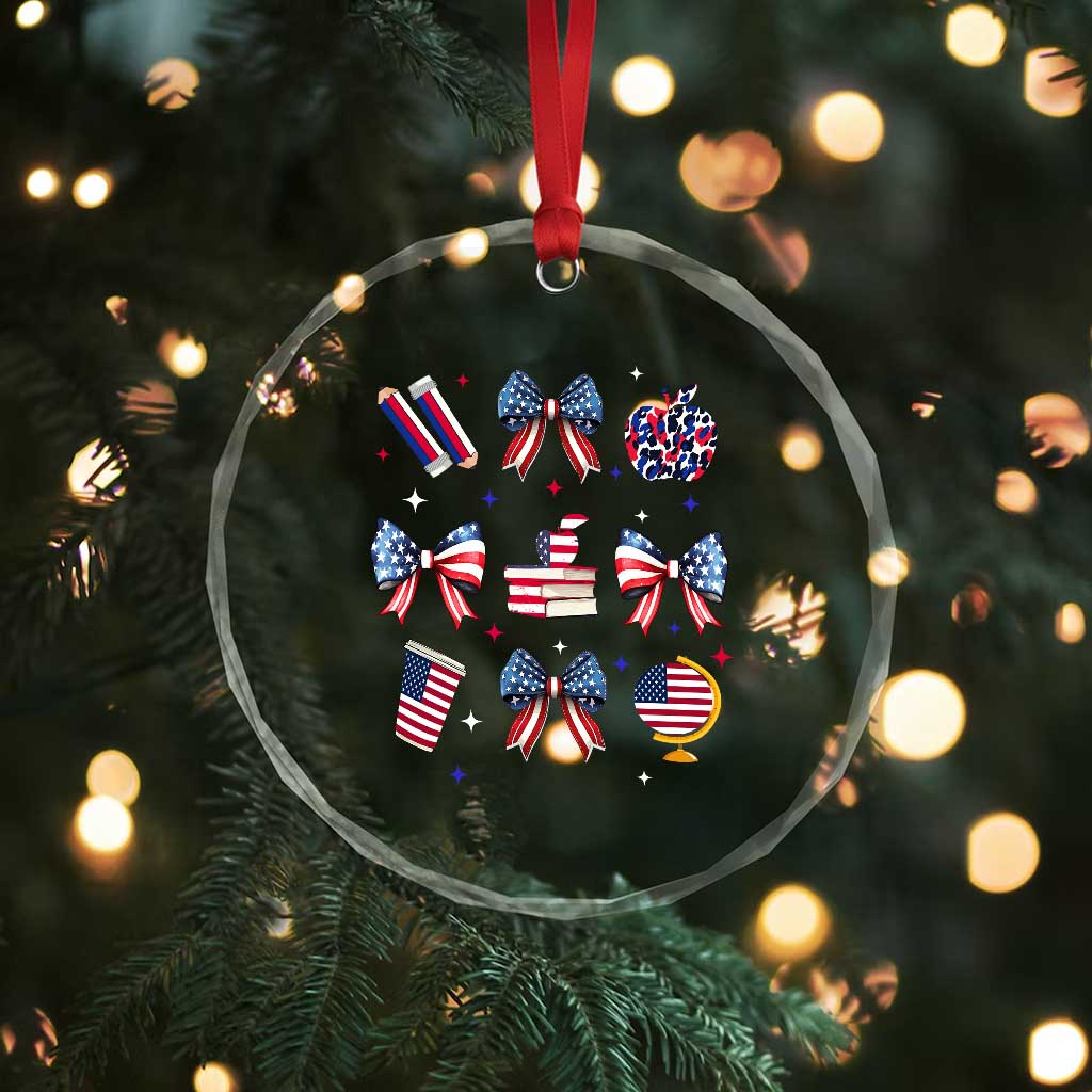 4th of July Teacher Student Crystal Glass Ornament Patriotic Teaching Learning Retro Coquette TS02 Print Your Wear