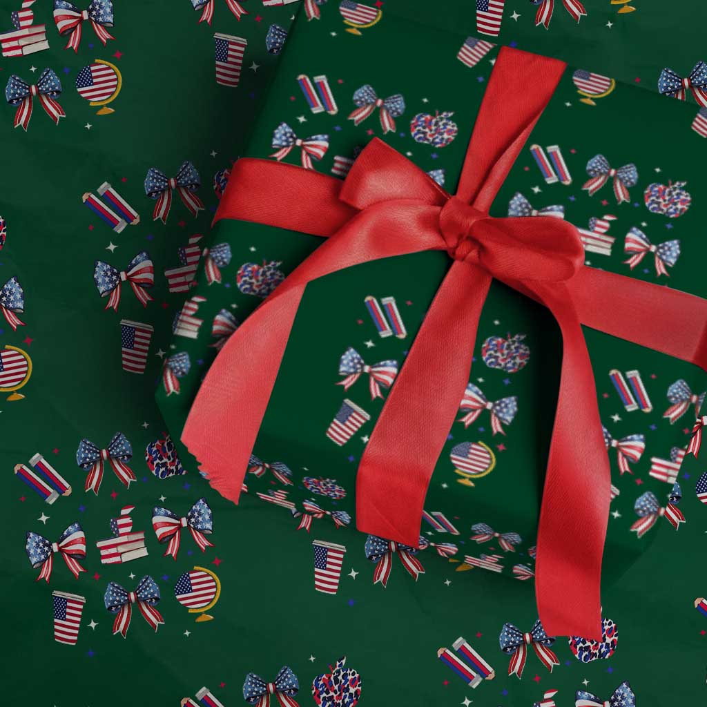 4th of July Teacher Student Wrapping Paper Roll Patriotic Teaching Learning Retro Coquette TS02 Green Print Your Wear