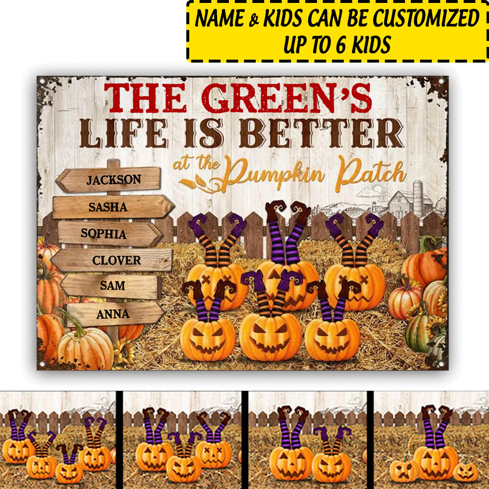 Halloween Personalized Metal Signs Witch Pumpkin Patch Life Is Better Fall Pumpkin Decoration CTM One Size 24x18 inch (60.96x45.72 cm) Custom - Printyourwear