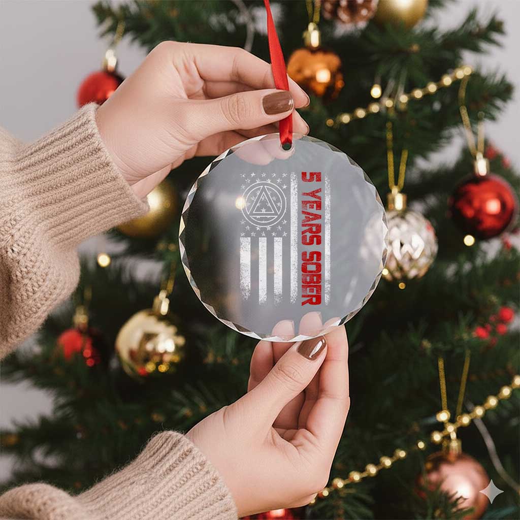 5 Years Sober Crystal Glass Ornament 5 Years Sobriety Anniversary Vintage American Flag TS11 Print Your Wear