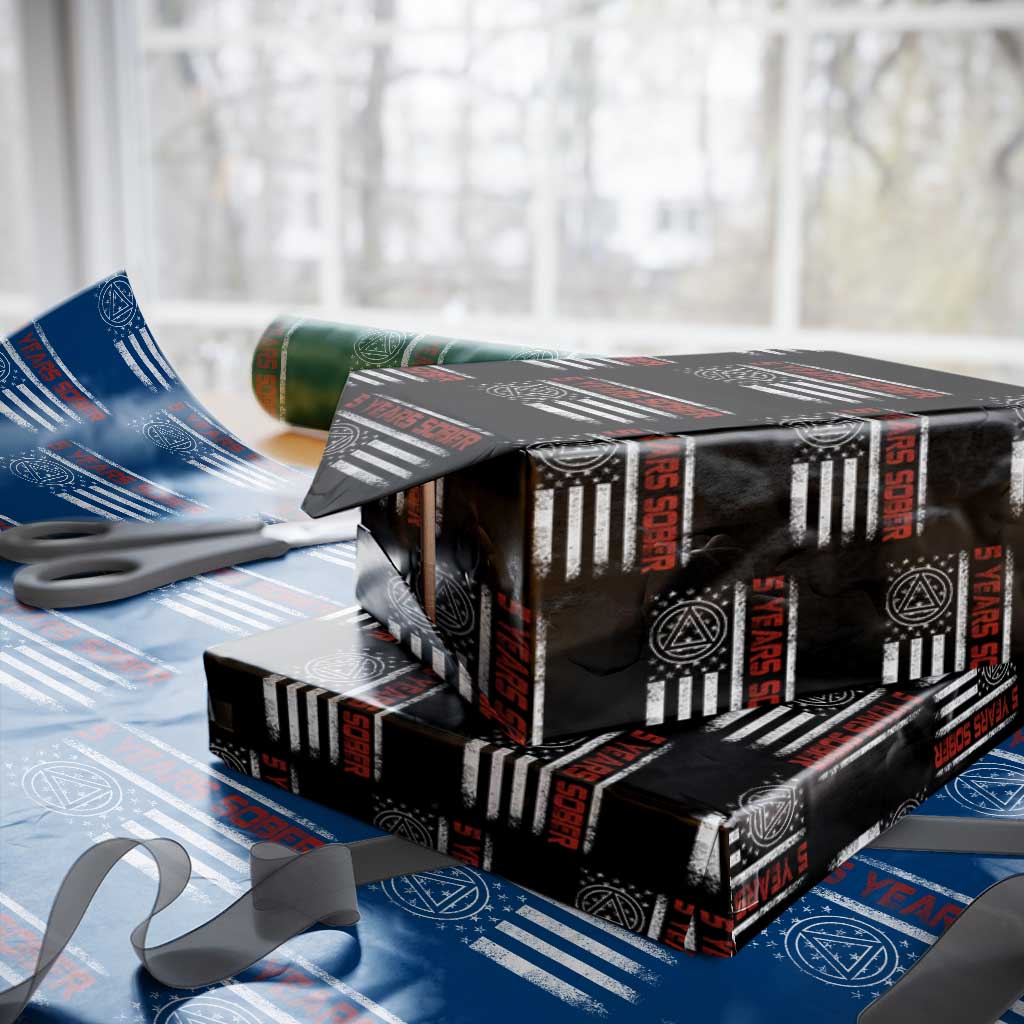 5 Years Sober Wrapping Paper Roll 5 Years Sobriety Anniversary Vintage American Flag TS11 Black Print Your Wear