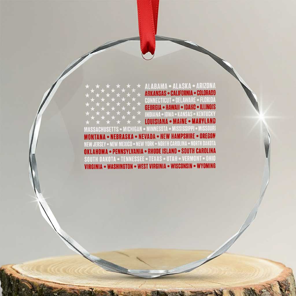 50 US States 4th of July Vintage American Flag Crystal Glass Ornament TS11 Transparent Glass 3'' Circle Print Your Wear