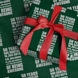50 Years Of Being Awesome Wrapping Paper Roll 50th Birthday Gift Idea TS12 Green Print Your Wear
