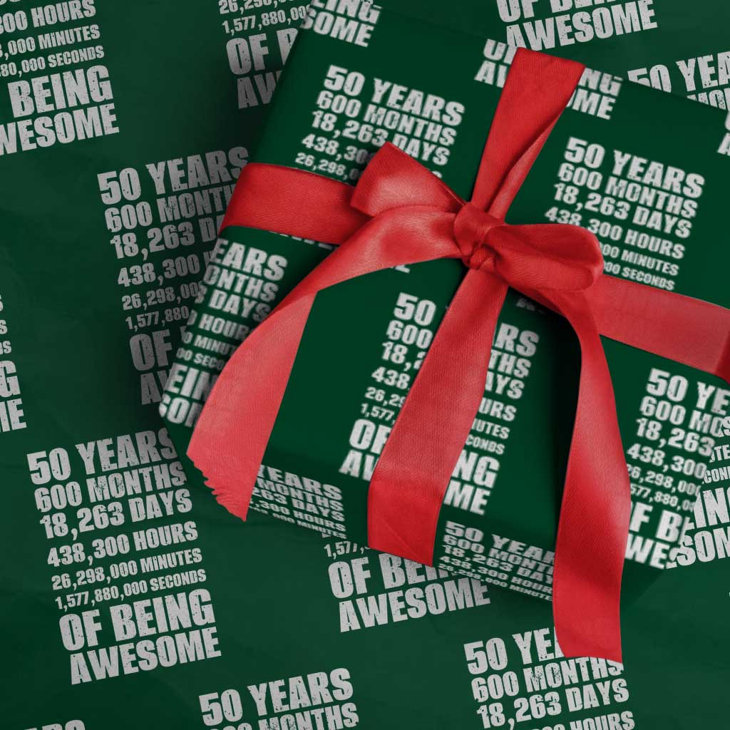 50 Years Of Being Awesome Wrapping Paper Roll 50th Birthday Gift Idea TS12 Green Print Your Wear