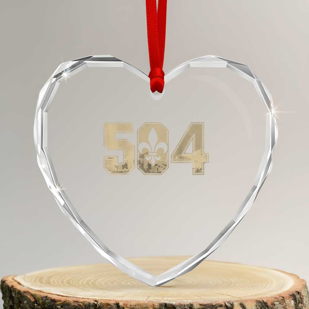 504 Nola New Orleans Louisiana LA Heart Crystal Glass Ornament Fleur De Lis TS11 Transparent Glass 3'' Heart Print Your Wear