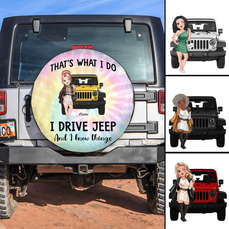 Custom JP Tire Cover With Camera Hole, Thats What I Do I Drive JP And I Know Things JP Girl Tie Dye Spare Tire Cover CTM Custom - Printyourwear
