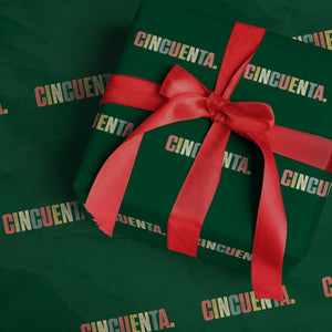 50th Birthday Cincuenta Wrapping Paper Roll Spanish Mexican 50 Years Old Bday TS11 Green Print Your Wear