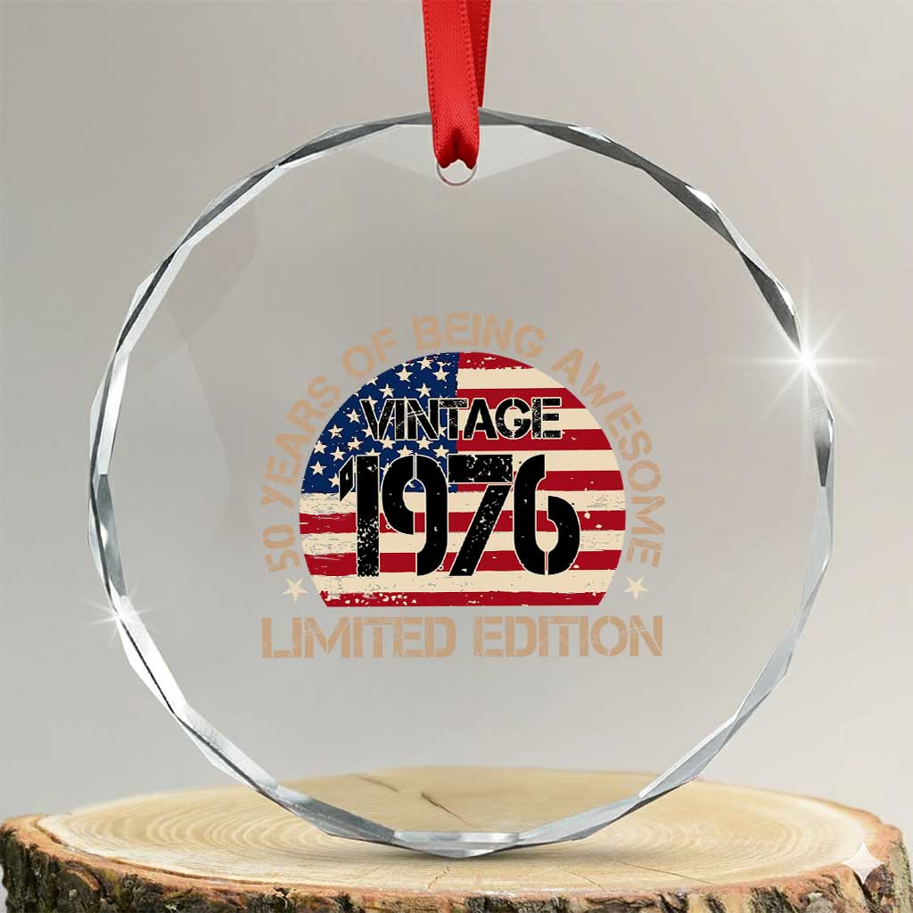 50th Birthday Crystal Glass Ornament Vintage 1976 50 Year Old Birthday USA Flag TS10 Transparent Glass 3'' Circle Print Your Wear