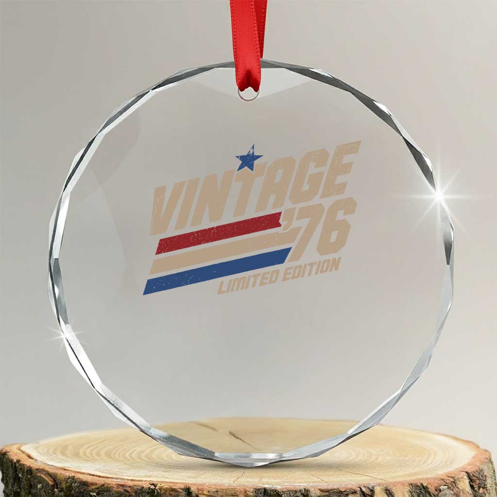 50th Birthday Crystal Glass Ornament Vintage 1976 50 Years Old Birthday USA Stripes TS11 Transparent Glass 3'' Circle Print Your Wear
