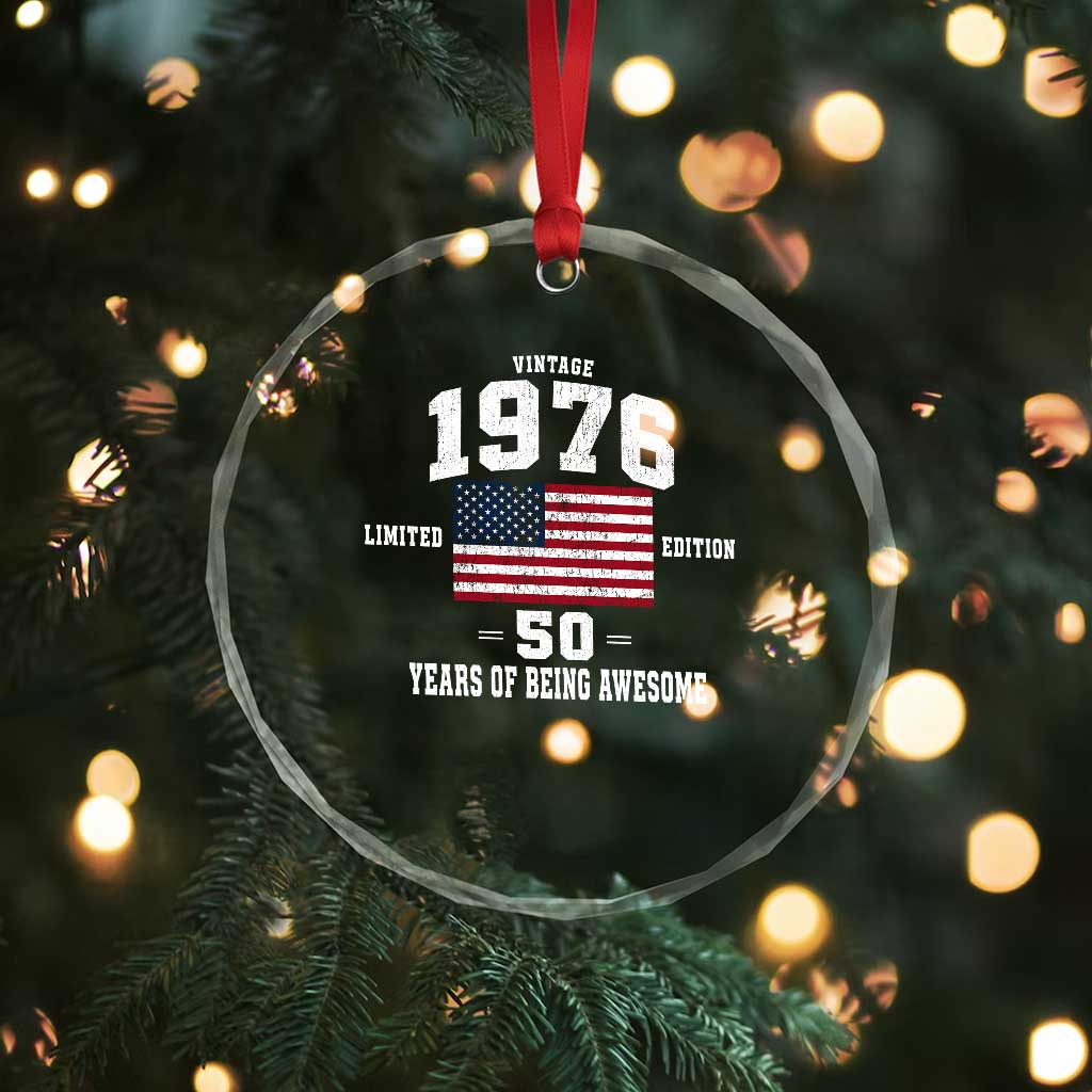 50th Birthday Crystal Glass Ornament Vintage 1976 Limited Edition 50 Years Of Being Awesome USA Flag TS11 Print Your Wear