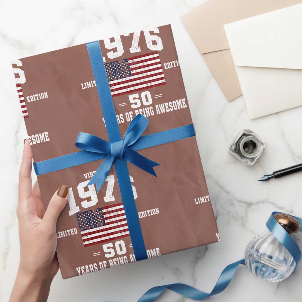 50th Birthday Wrapping Paper Roll Vintage 1976 Limited Edition 50 Years Of Being Awesome USA Flag