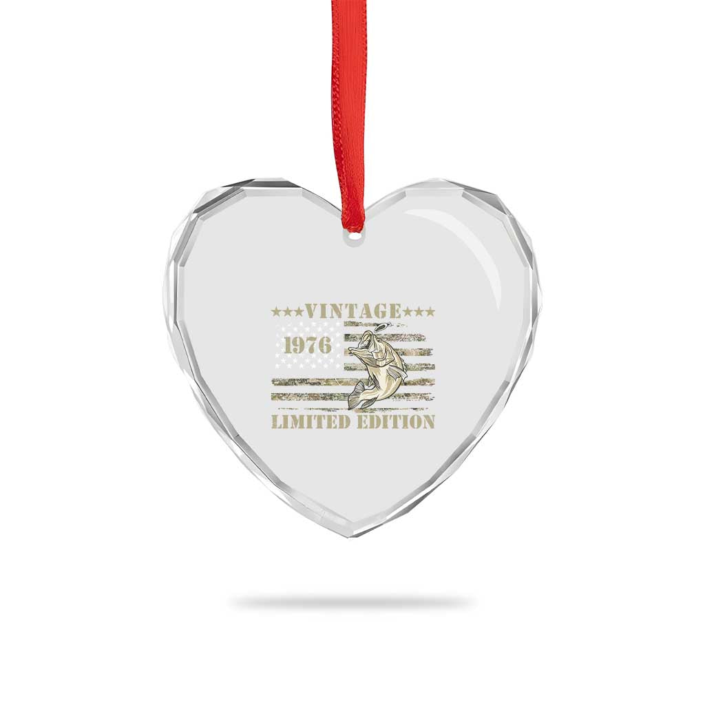50th Birthday Fishing Vintage 1976 Limited Edition Heart Crystal Glass Ornament Bass Fishing Camouflage American Flag Fisherman Gift