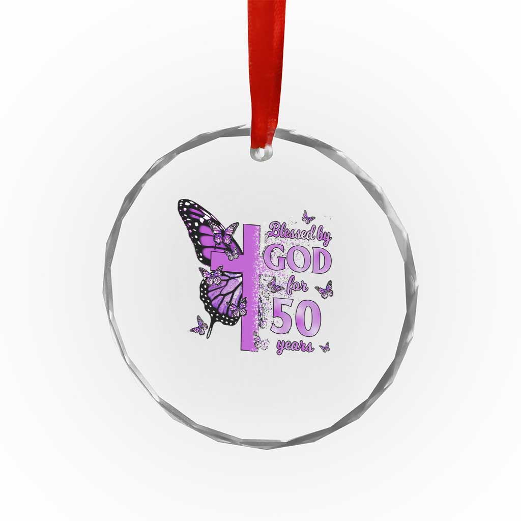 50th Birthday Gifts For Her Crystal Glass Ornament Blessed By God For 50 Years Christian Butterfly Cross TS10 Print Your Wear