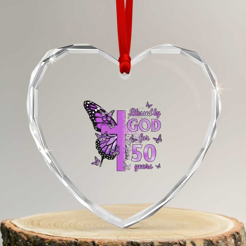 50th Birthday Gifts For Her Heart Crystal Glass Ornament Blessed By God For 50 Years Christian Butterfly Cross TS10 Transparent Glass 3'' Heart Print Your Wear