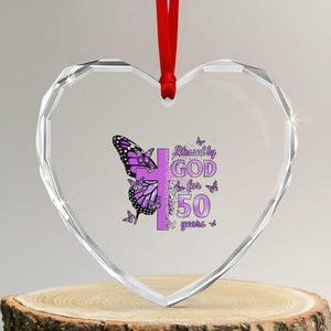 50th Birthday Gifts For Her Heart Crystal Glass Ornament Blessed By God For 50 Years Christian Butterfly Cross TS10 Transparent Glass 3'' Heart Print Your Wear
