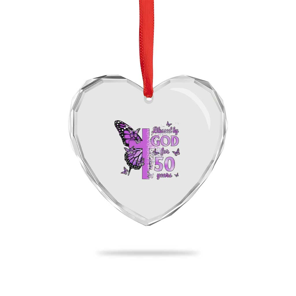50th Birthday Gifts For Her Heart Crystal Glass Ornament Blessed By God For 50 Years Christian Butterfly Cross TS10 Print Your Wear