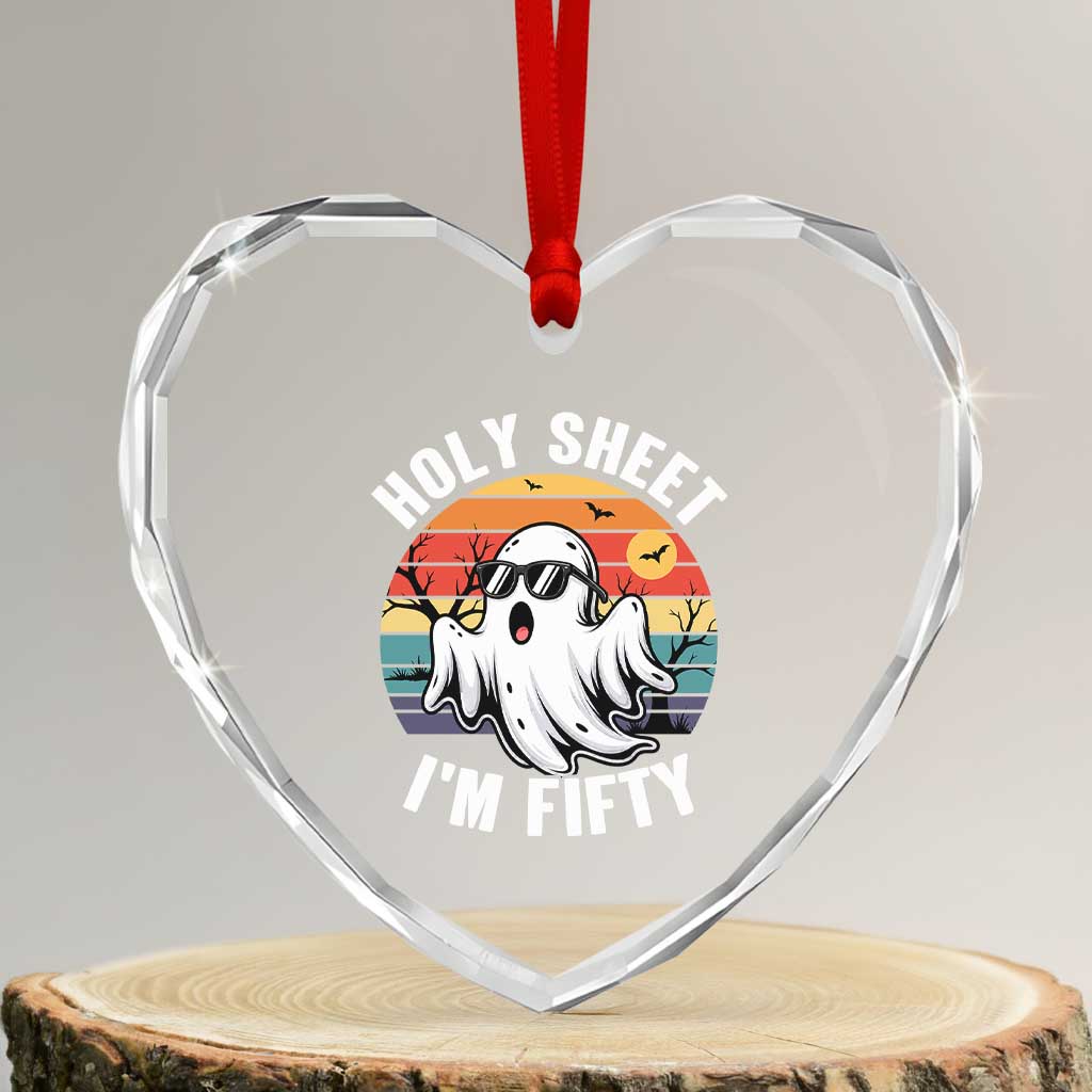 50th Birthday Halloween Ghost Heart Crystal Glass Ornament Holy Sheet I'm Fifty TS14 Transparent Glass 3'' Heart Print Your Wear